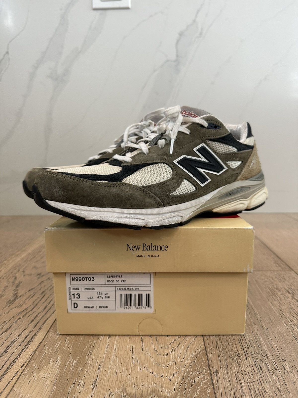 New Balance New Balance 990v3 MiUSA Grey Blue Olive Size US 13 / EU 46 - 1 Thumbnail