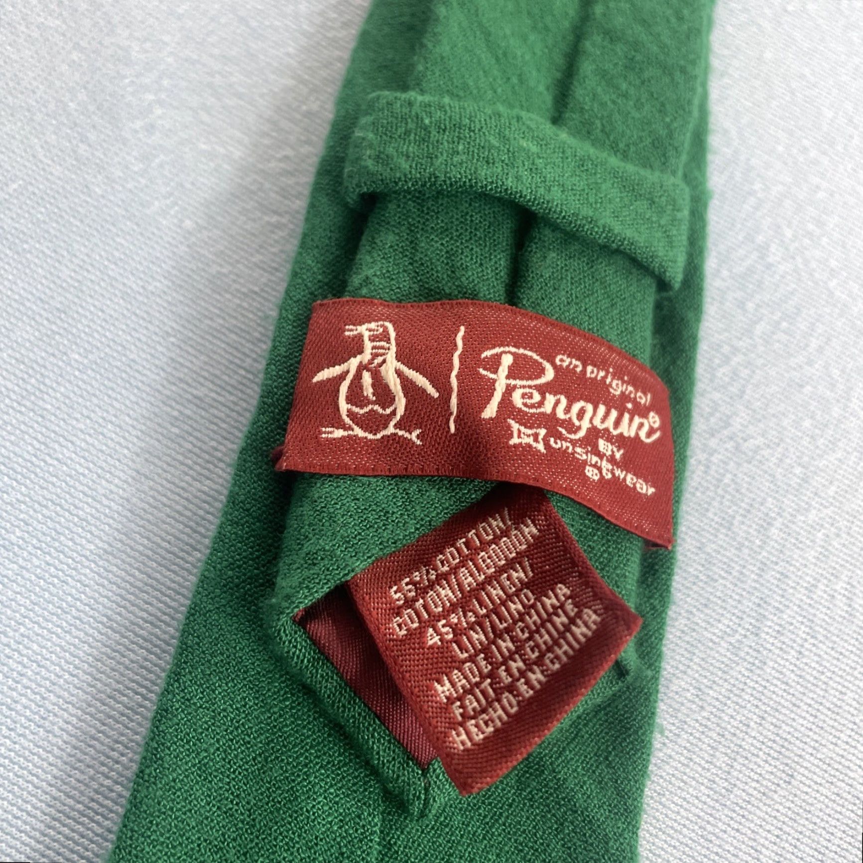 Original Penguin VINTAGE Original Penguin Tie Green Linen Cotton Skinny Neck Tie 2.5" Classic 57"-60" Mens Size ONE SIZE - 5 Thumbnail