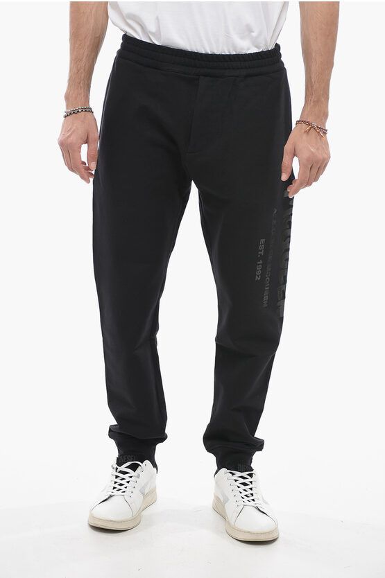 image of Alexander Mcqueen Brushed Cotton Sweatpants With Liquid Ton Su Ton Print in Black, Men's (Size 33)