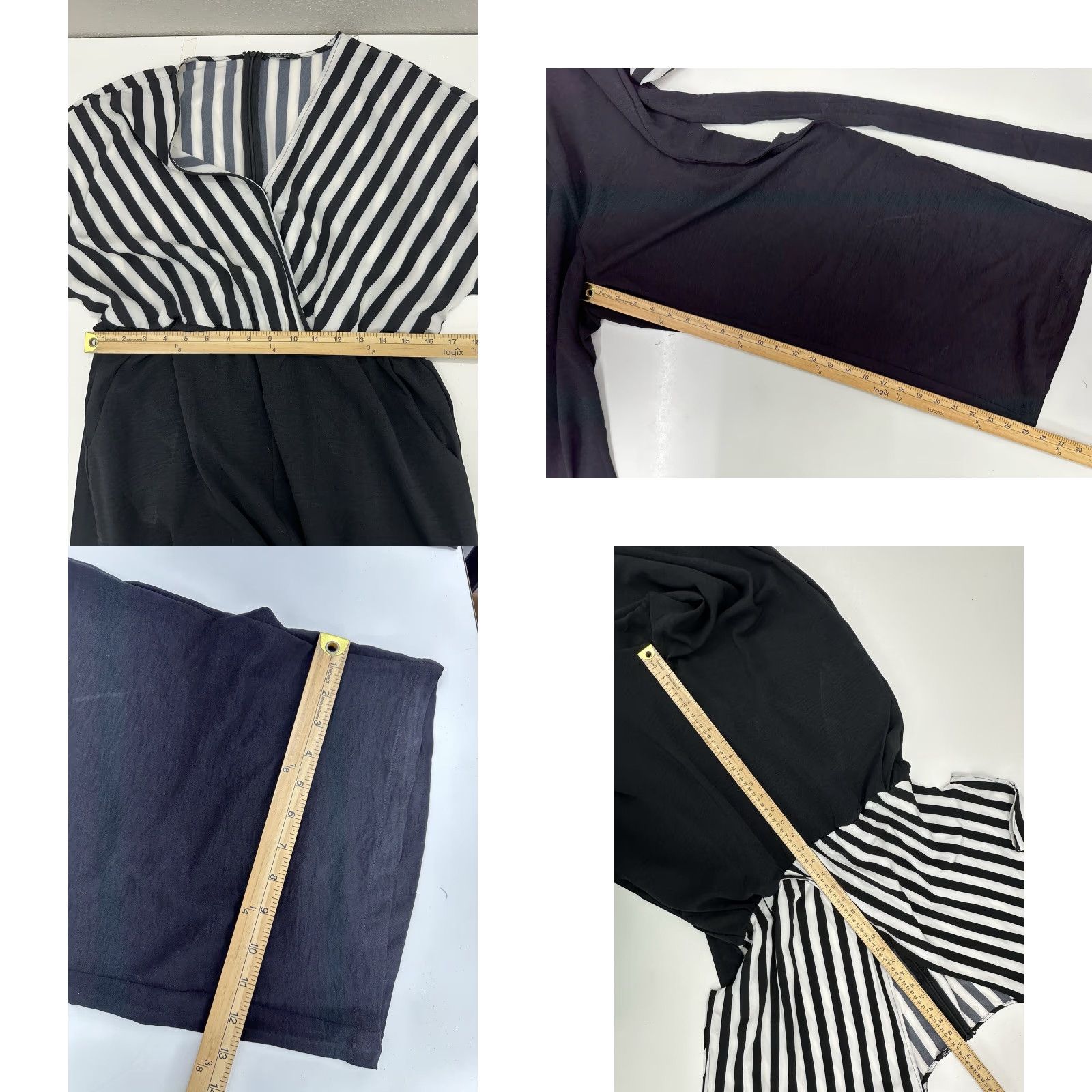 Vintage VINTAGE Bloomchic Jumpsuit One-Piece Womens 12 Black White Striped Short Sleeve Belted Pockets Button Summer Fall Spring Winter Size 34" / US 12 / IT 48 - 9 Thumbnail