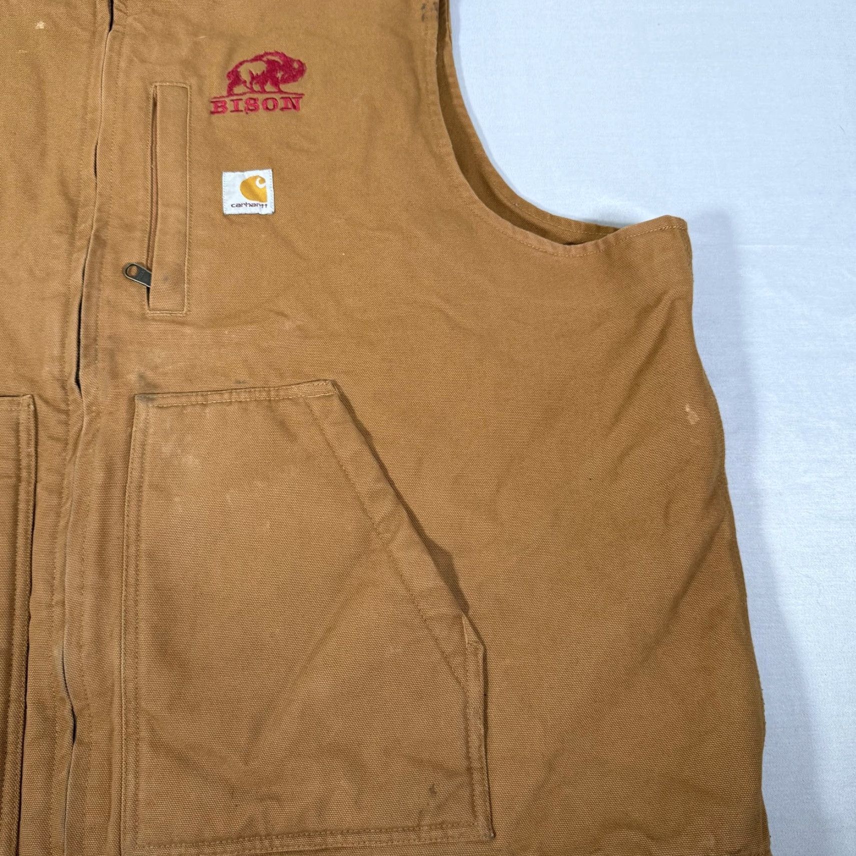 Carhartt VINTAGE Carhartt Vest Mens 2XL Brown Canvas Sherpa Lined Zip Up Work Duck 104277 Size US XXL / EU 58 / 5 - 4 Thumbnail