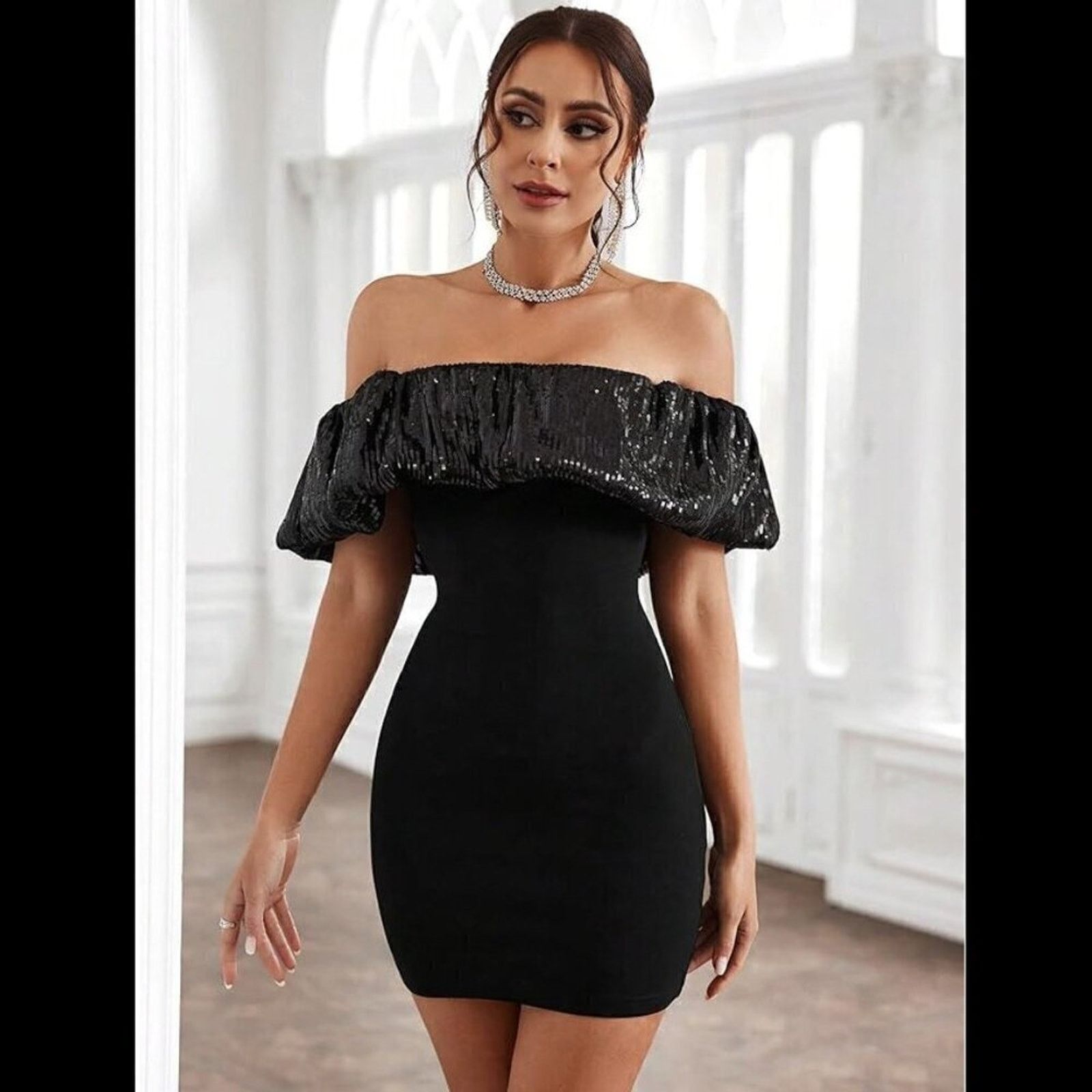 Zara ZARA Off-Shoulder Sequin Bubble Velvet Mini Dress NWT (L) Size L / US 10 / IT 46 - 16 Thumbnail