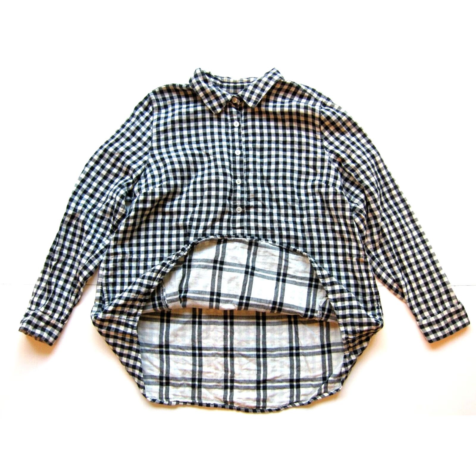 J. Jill J. Jill Blouse Shirt PM Petite Cotton Plaid Pocket Long Sleeve Collared Tunic Blouse Black White Women’s Basic colorfully styled pocketed shirt MP Size M / US 6-8 / IT 42-44 - 5 Thumbnail