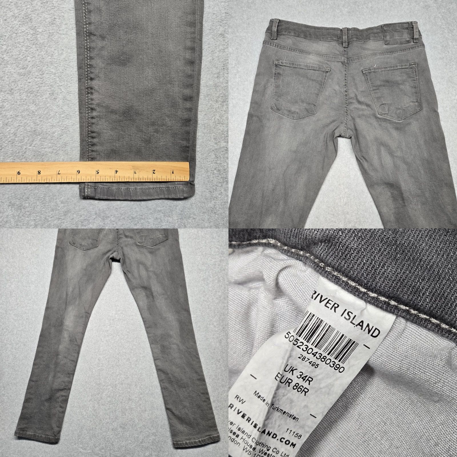 River Island River Island SIRE Jeans Mens 34x32 Gray Stretch Denim Pants Casual Tapered Leg 5-Pocket Retro Modern Size US 34 / EU 50 - 9 Thumbnail