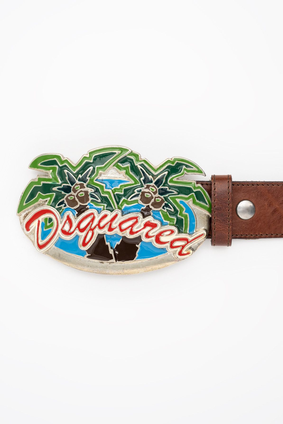 image of Dsquared2 Super Large Palm Tree Buckle Belt Belt. 00S in Brown, Men's