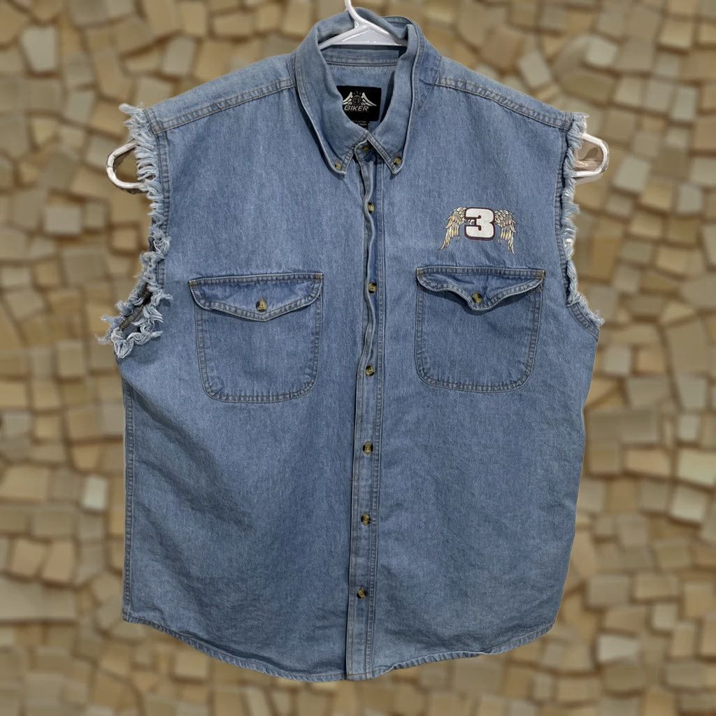 Vintage VINTAGE BIKER Design Vest Denim Blue Cotton Pocket Button Logo Biker Motorcycle Eagle Beach Daytona Bike Week Shirt Vest L Men Size US L / EU 52-54 / 3 - 1 Thumbnail