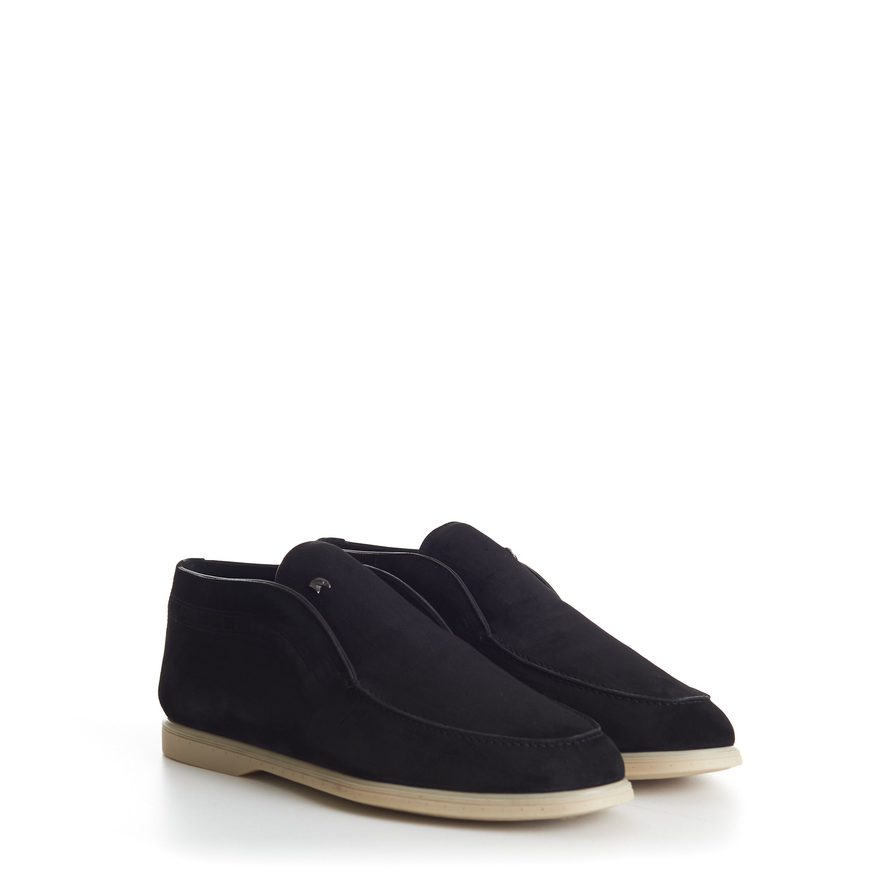 Black Suede Slip-On Ankle Boots - Eagle Head Application