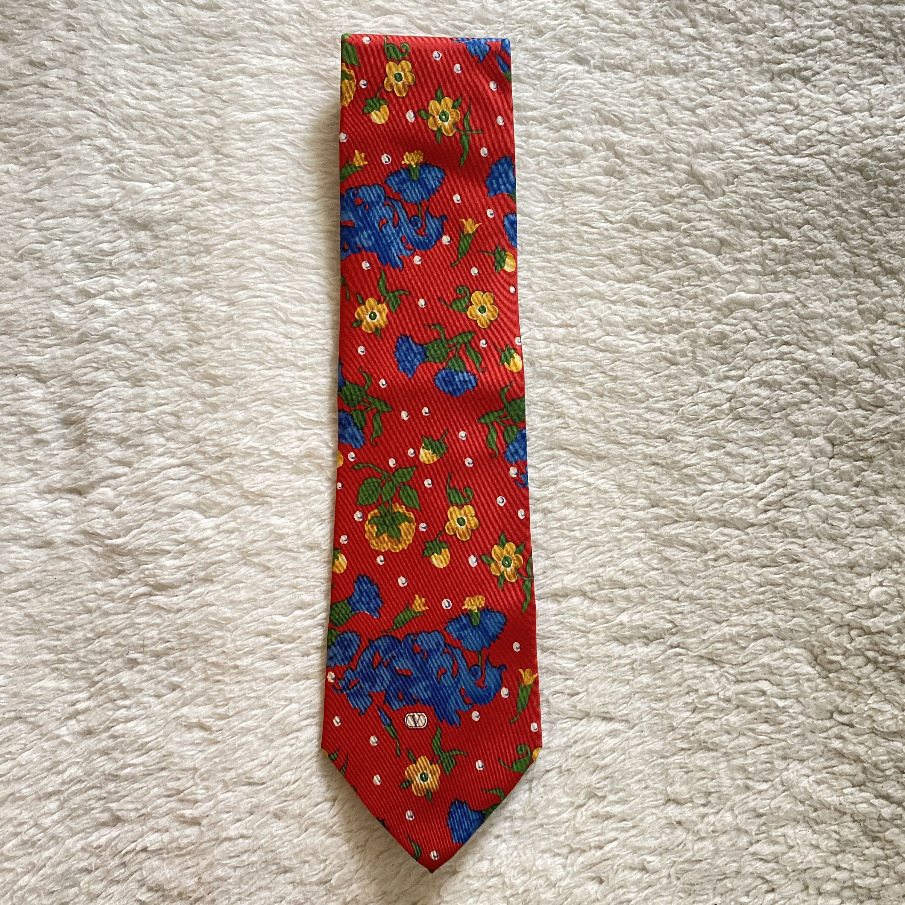 Valentino Vintage Valentino Cravatte Silk Tie – Red Retro Floral Size ONE SIZE - 2 Thumbnail