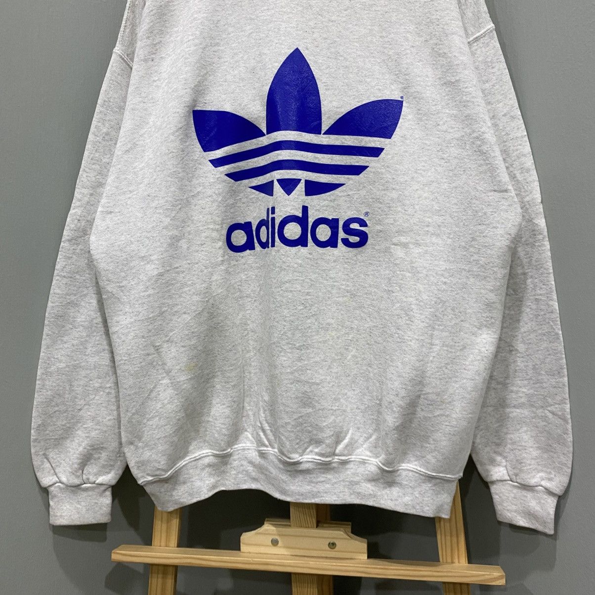 Adidas Vintage Adidas Trefoil Big Logo Heather Grey Sweatshirt Size US L / EU 52-54 / 3 - 4 Thumbnail