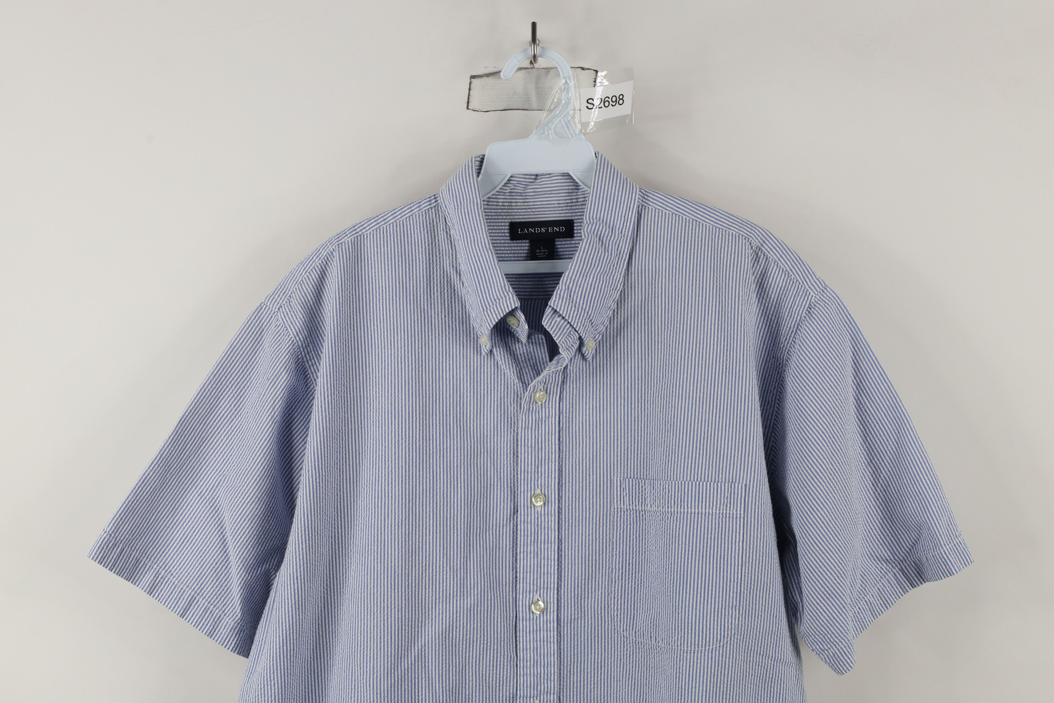 Lands' End × Vintage Vintage Lands End Seer Sucker Short Sleeve Button Down Shirt Size US L / EU 52-54 / 3 - 2 Thumbnail