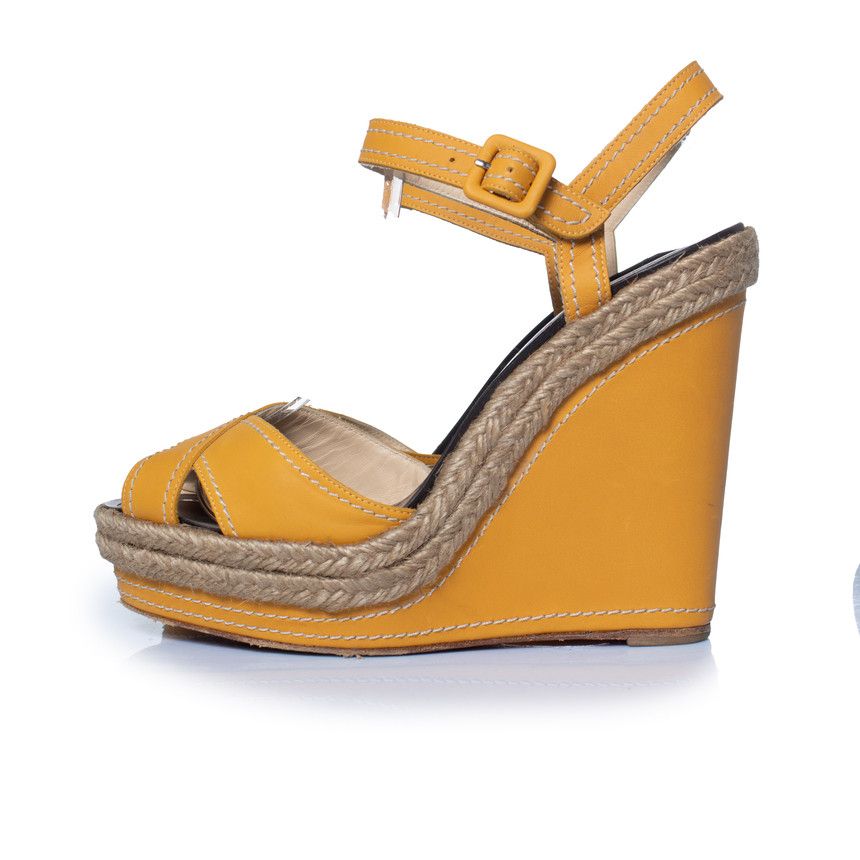 Christian Louboutin Christian Louboutin, ochre leather wedge sandals Size US 10 / IT 40 - 2 Thumbnail