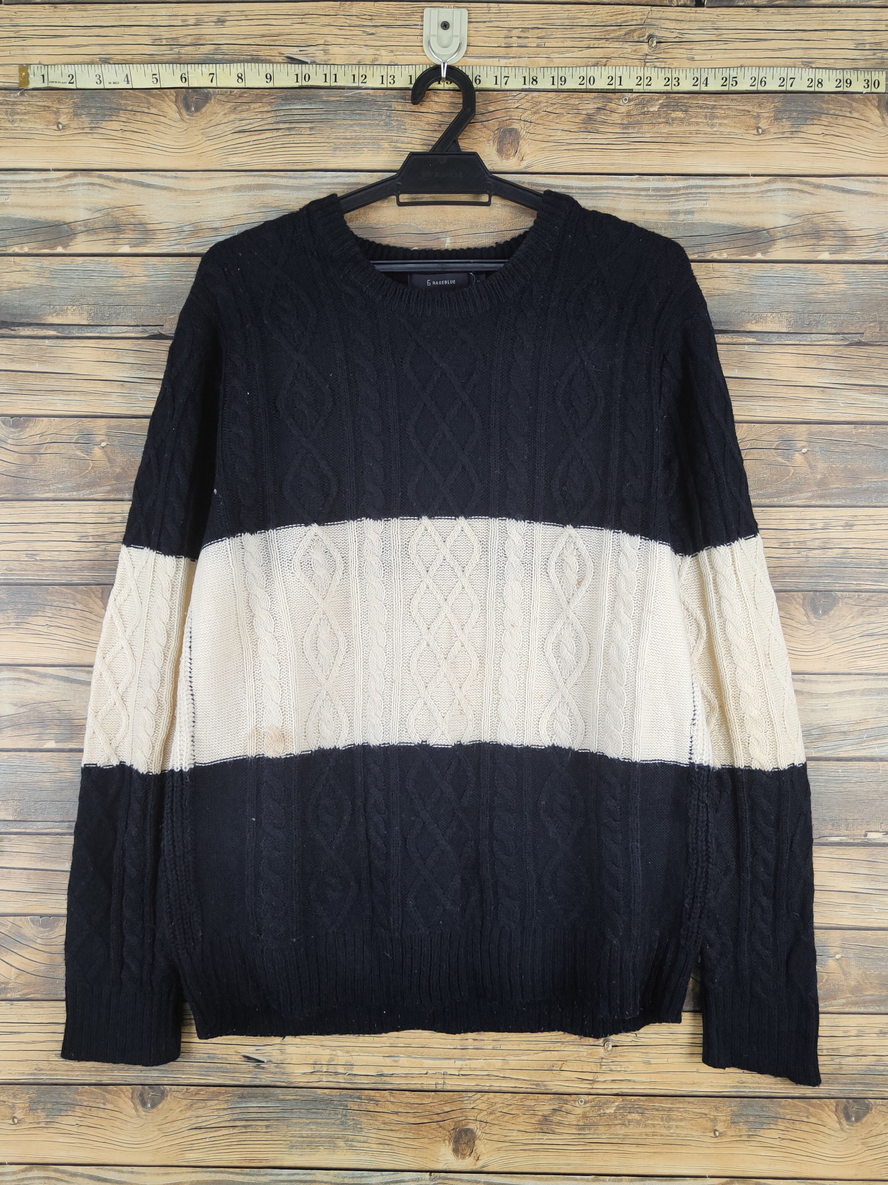 Aran Isles Knitwear × Japanese Brand × RAGEBLUE Rageblue Black Cream Knitwear Sweatshirts #W1227 Size US M / EU 48-50 / 2 - 1 Thumbnail