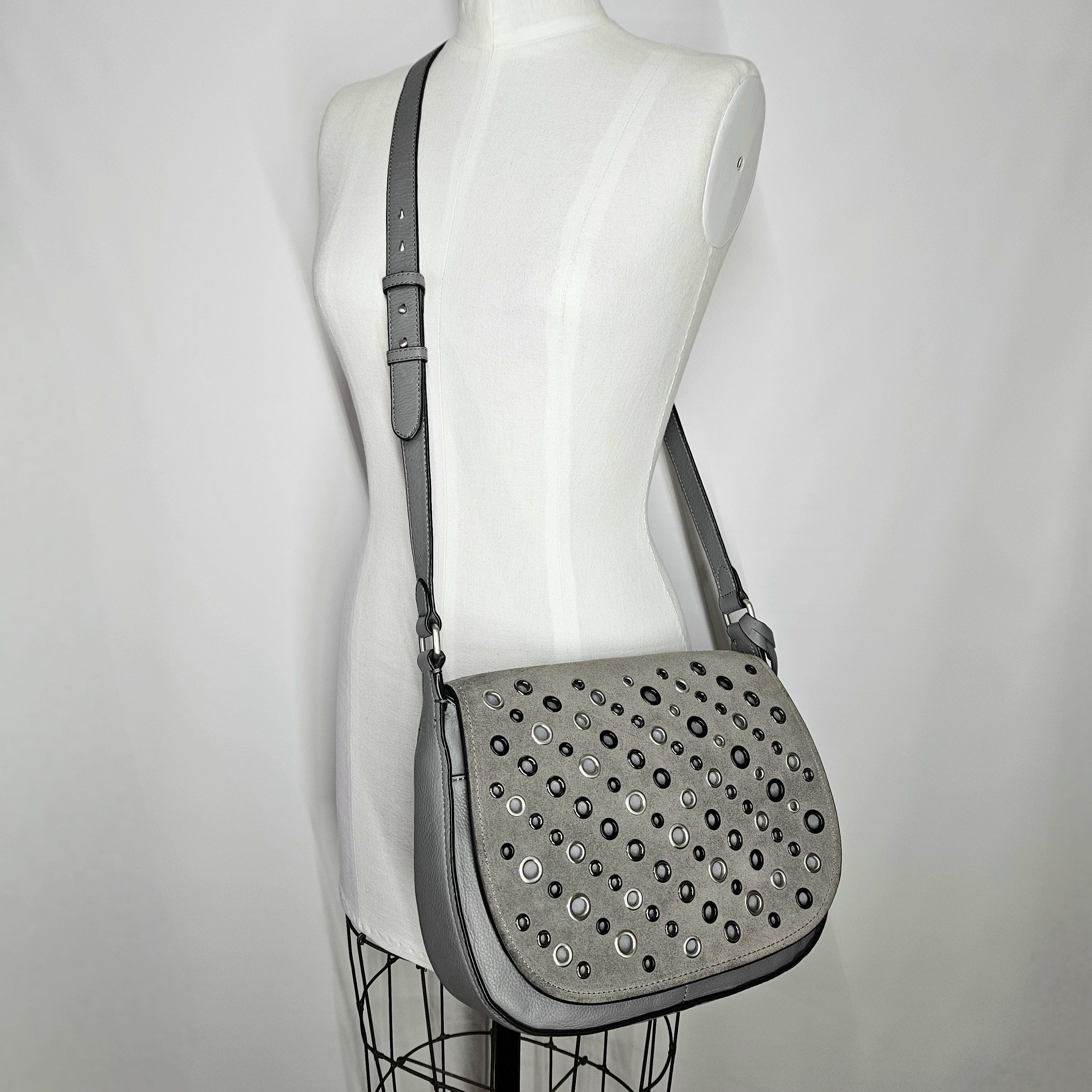 Vince Camuto Vince Camuto 12x10x4" Messanger Shoulder Bag Grey Suede Size ONE SIZE - 6 Thumbnail