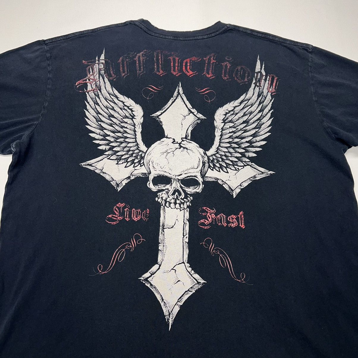 Affliction Affliction Tee Shirt Black Live Fast Skull Wings Cross Punk Size US XXL / EU 58 / 5 - 11 Thumbnail