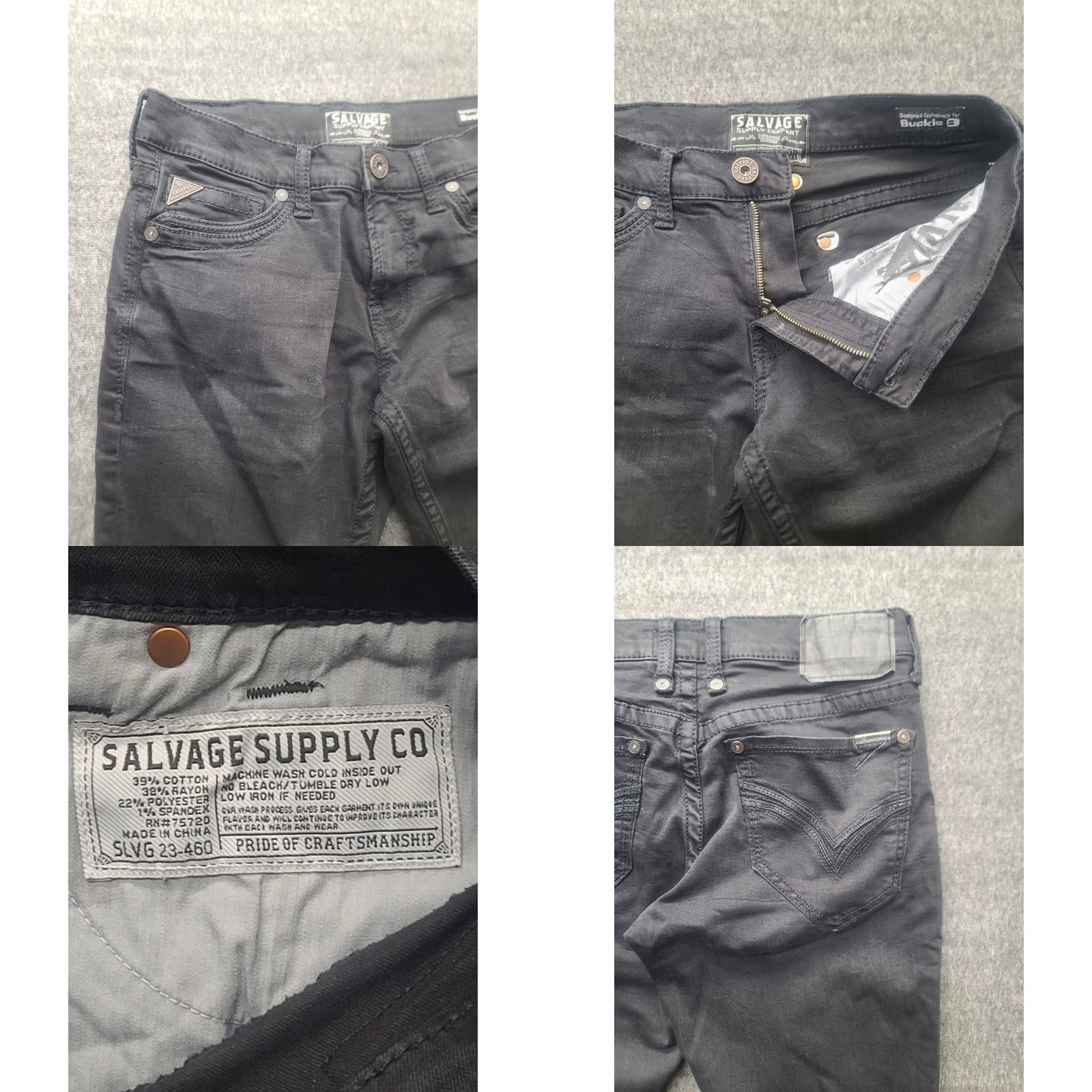 Vintage Salvage Jeans Mens 30x31 Regular Fit Mayhem Straight Leg Stretch Black Buckle Jeans Size US 30 / EU 46 - 8 Thumbnail
