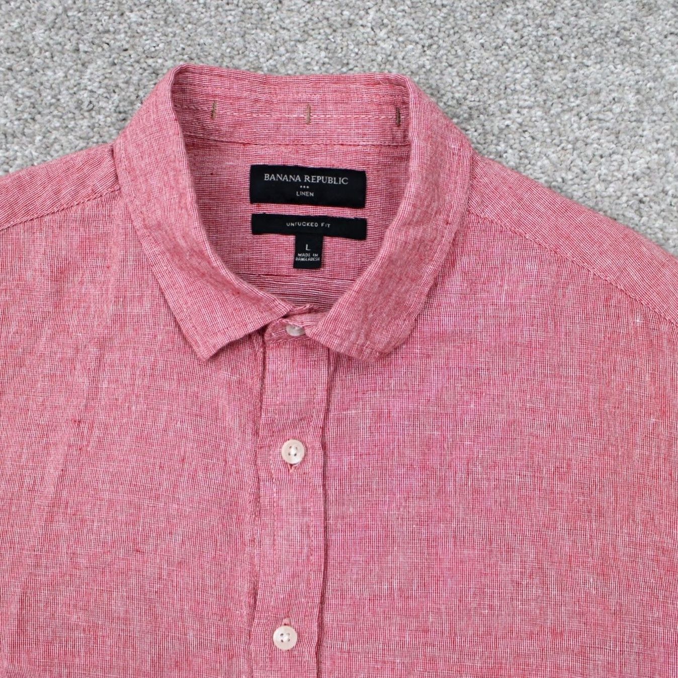 Banana Republic Banana Republic Shirt Adult Large Red Button-Down Linen/Cotton Blend L/S Solid Casual, Workwear Mens Size US L / EU 52-54 / 3 - 5 Thumbnail