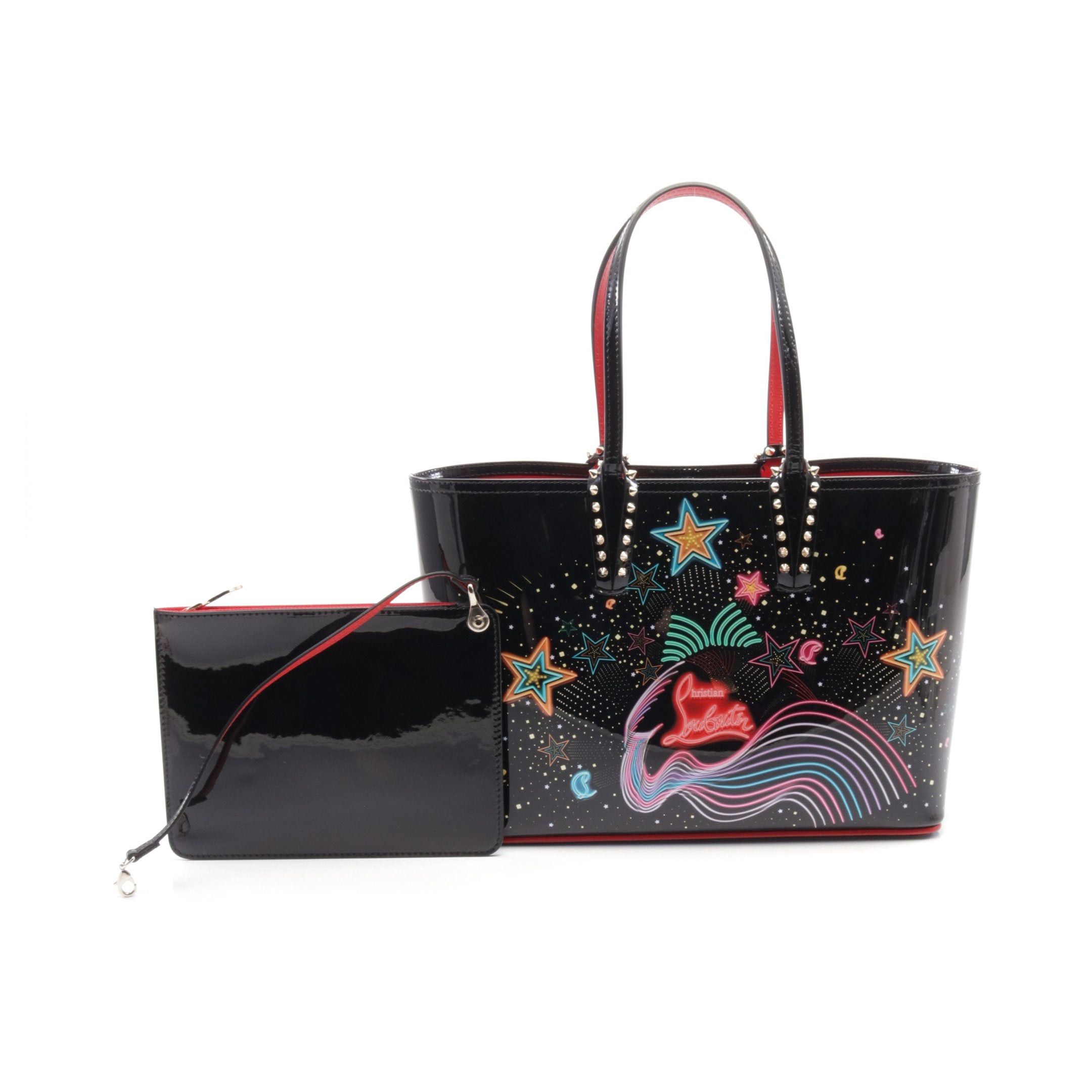 Christian Louboutin Christian Louboutin Cabata Small Shoulder Bag Tote Patent Leather Black Multicolor Spike Studs Size ONE SIZE - 1 Thumbnail