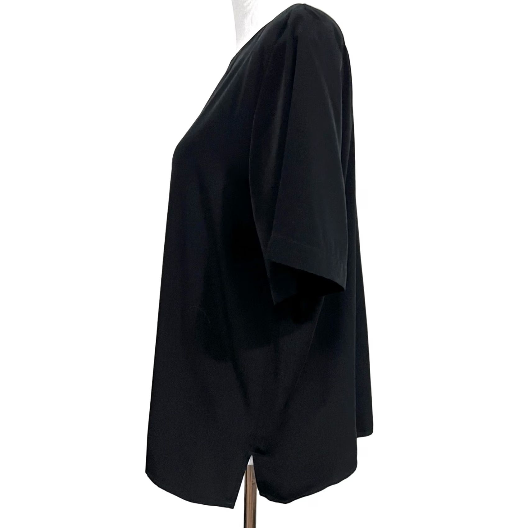 Vintage VINTAGE Erena Blouse Shirt Women 90s Silk Black Short Sleeve Slit Sz L 80s Size L / US 10 / IT 46 - 3 Thumbnail