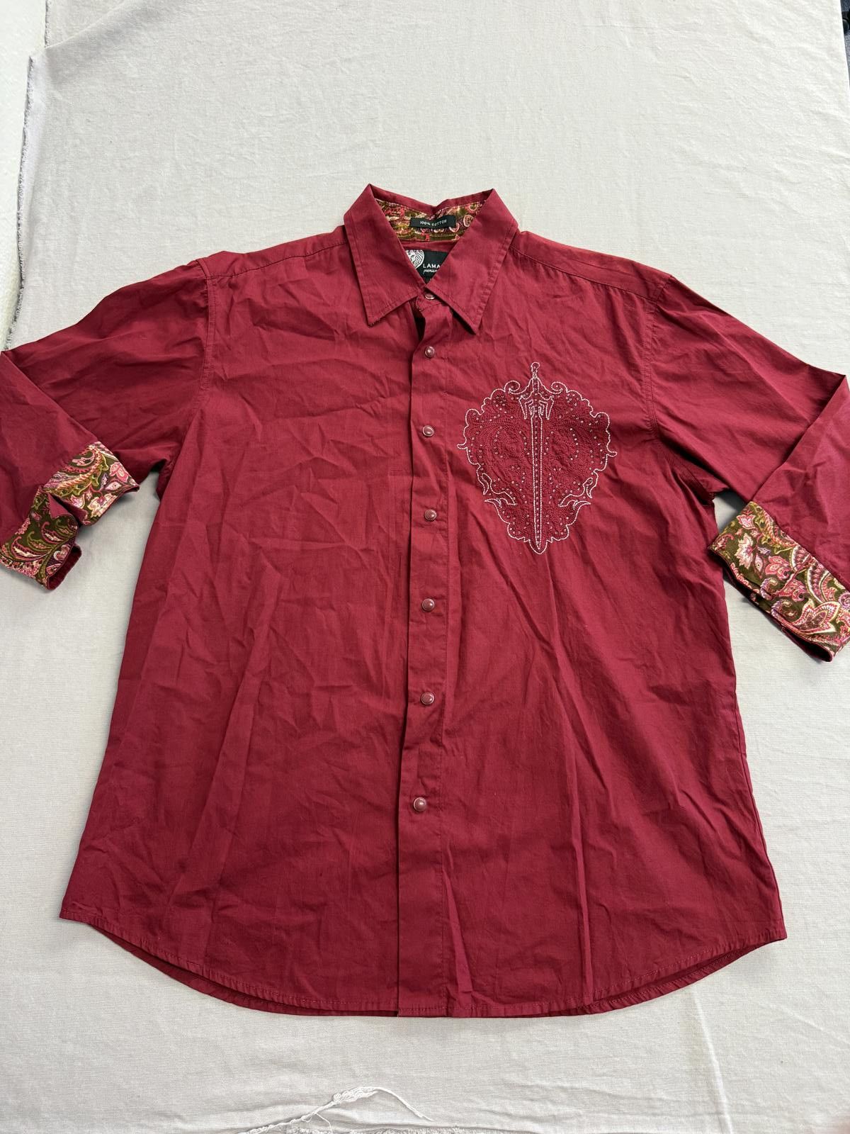Designer Lamasini Button Up - Embroidred Sword Design Red Bedazzled Size US L / EU 52-54 / 3 - 1 Thumbnail