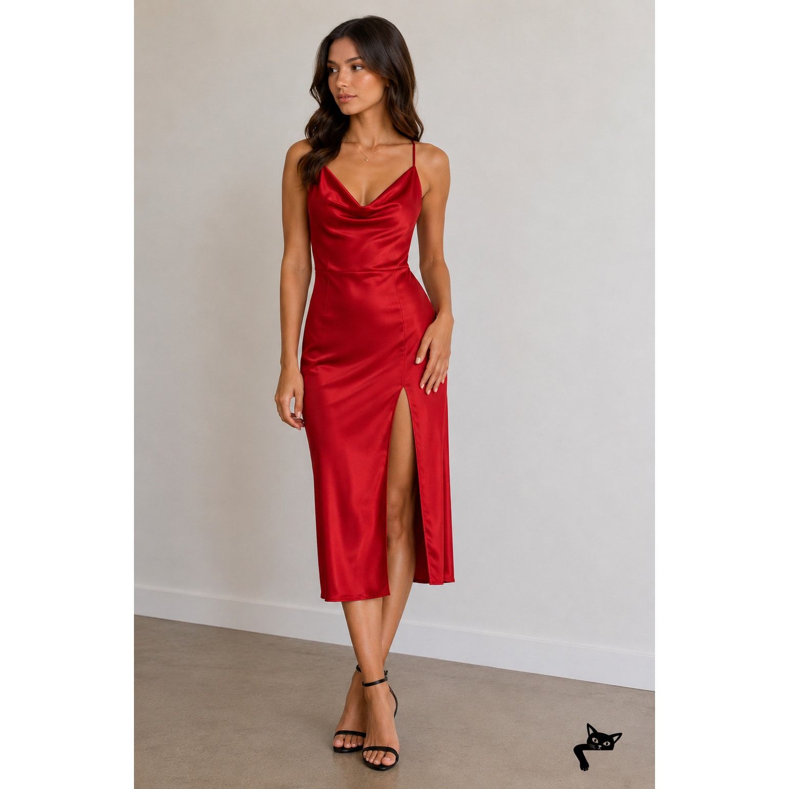 Other D&M Red Spaghetti Strap Drape Front Slit Zip Satin Dress S Size S / US 4 / IT 40 - 2 Thumbnail