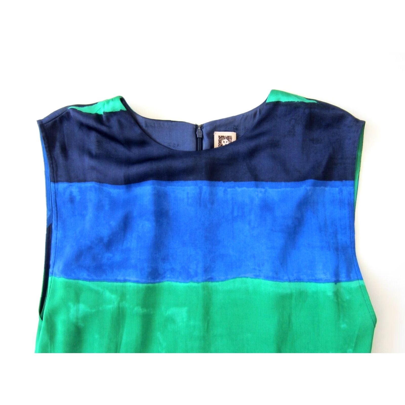 Anne Klein Anne Klein Green Blue Tie Dye Stripe Silky Sleeveless Tunic Sheath Shift Dress 6 Size M / US 6-8 / IT 42-44 - 3 Thumbnail