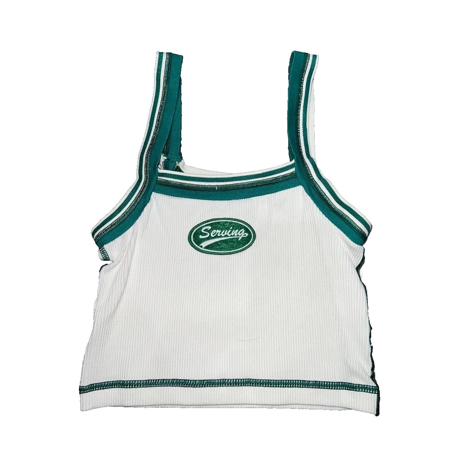 Urban Outfitters Out From Under White Tank Top Y2K with Gree Trim M/L A003155 Size M / US 6-8 / IT 42-44 - 3 Thumbnail