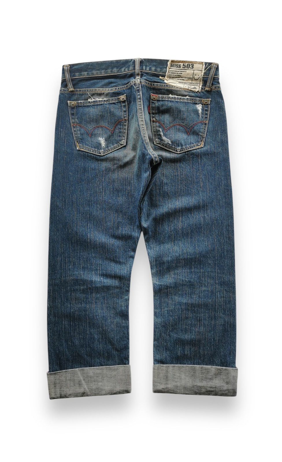 Miss Edwin 503 Cropped Distressed Denim Jeans Women Size 30