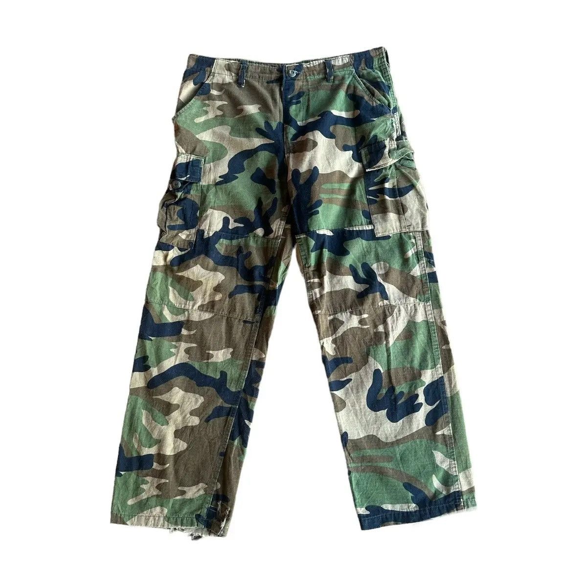 VTG DOUBLE KNEE CAMO WOODLAND DISTRESSED TACTICAL CARGO PANT
