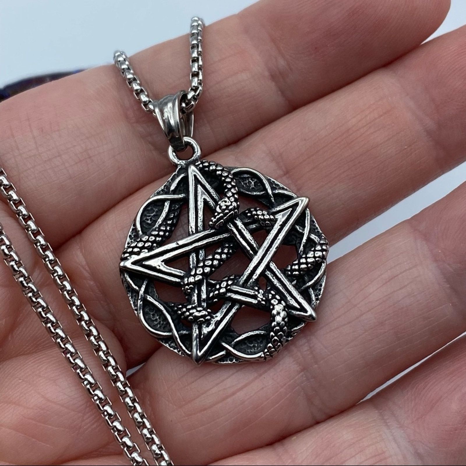 The Unbranded Brand Pentagram Snake Stainless Steel Pendant Necklace Size ONE SIZE - 5 Thumbnail