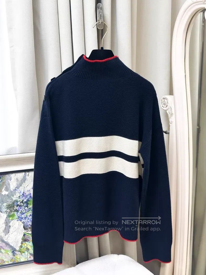 Loro Piana Loro Piana Navy Striped High Neck Cashmere Knit Sweater Size M / US 6-8 / IT 42-44 - 2 Thumbnail