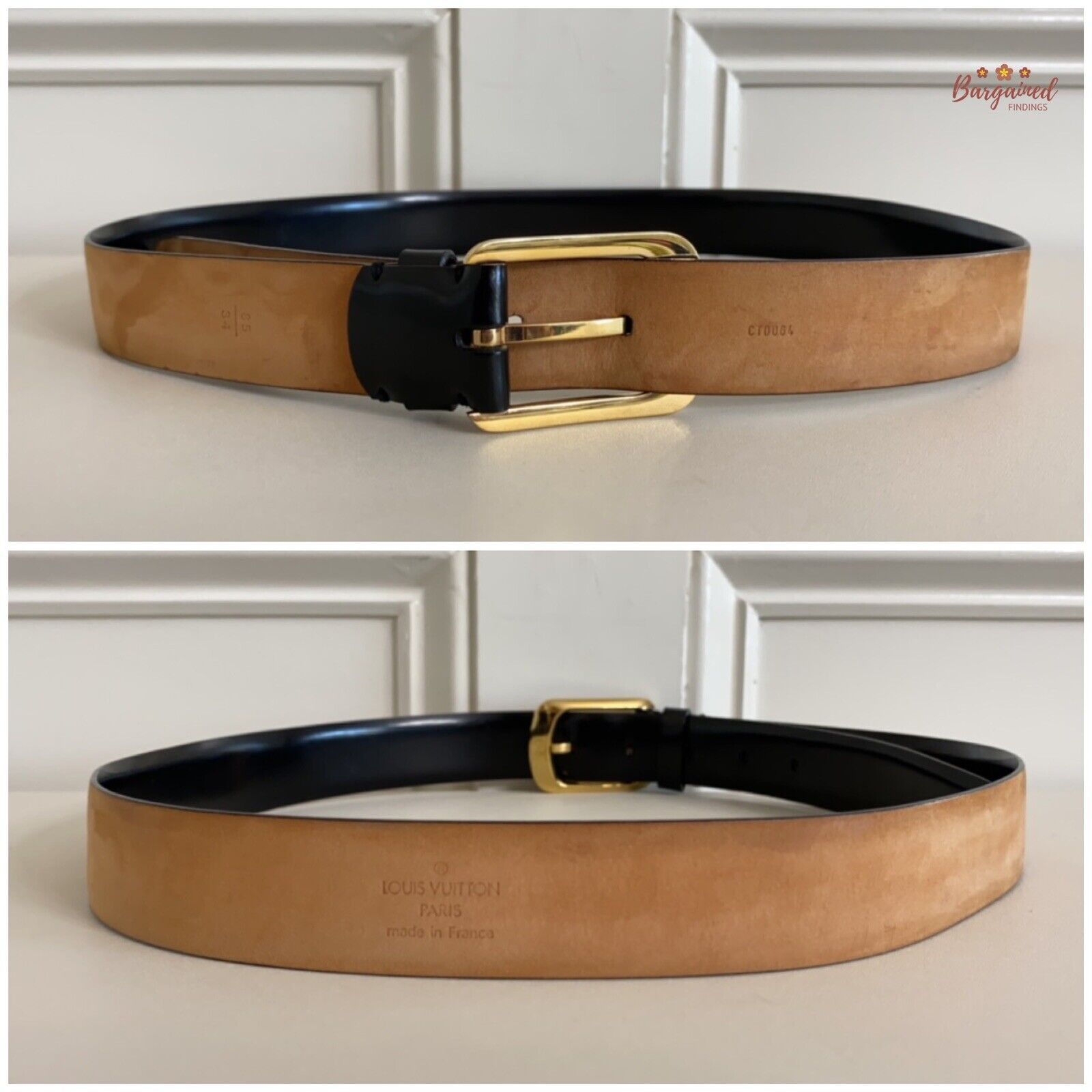 Louis Vuitton Louis Vuitton Black Calfskin Leather Ellipse Gold Belt Size 30 - 5 Thumbnail