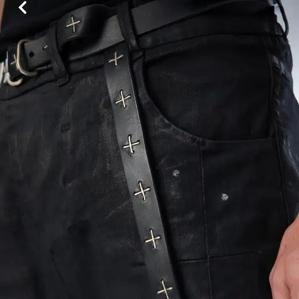Leather Cleanfit Cross Belt – Retro Punk Style in Black Size ONE SIZE - 1 Thumbnail