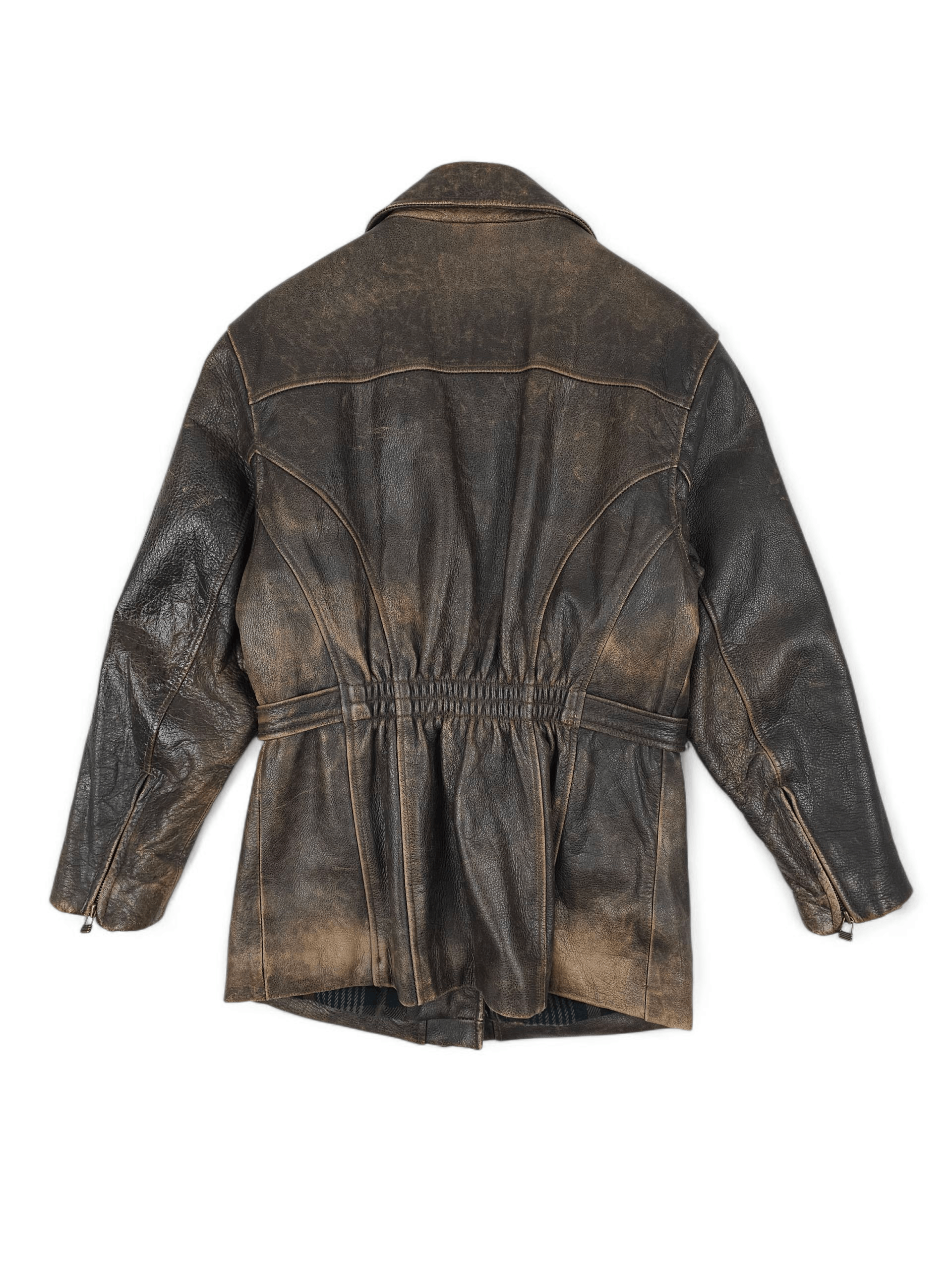 Vintage 💎 Vintage Brown Distressed Leather Belted Biker Jacket XS Size XS / US 0-2 / IT 36-38 - 2 Thumbnail