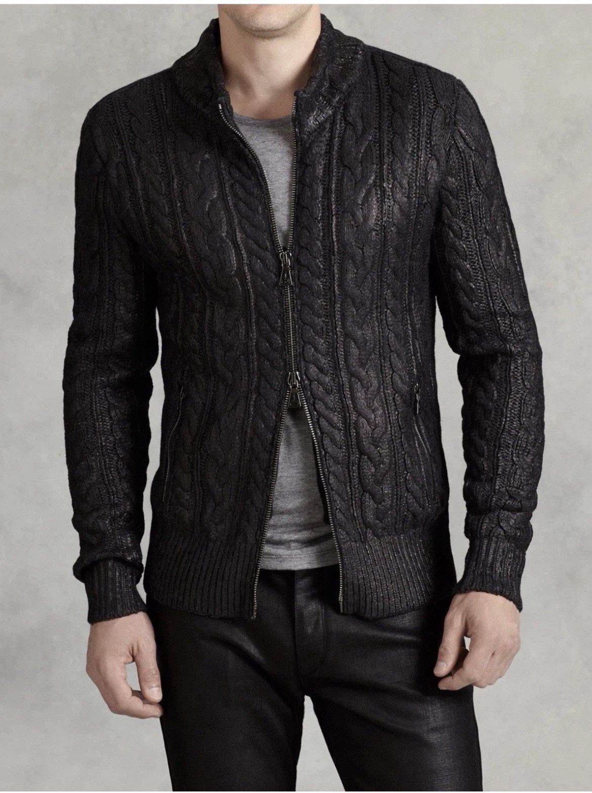 John Varvatos Foil Cable knit sweater Medium Size US M / EU 48-50 / 2 - 16 Thumbnail