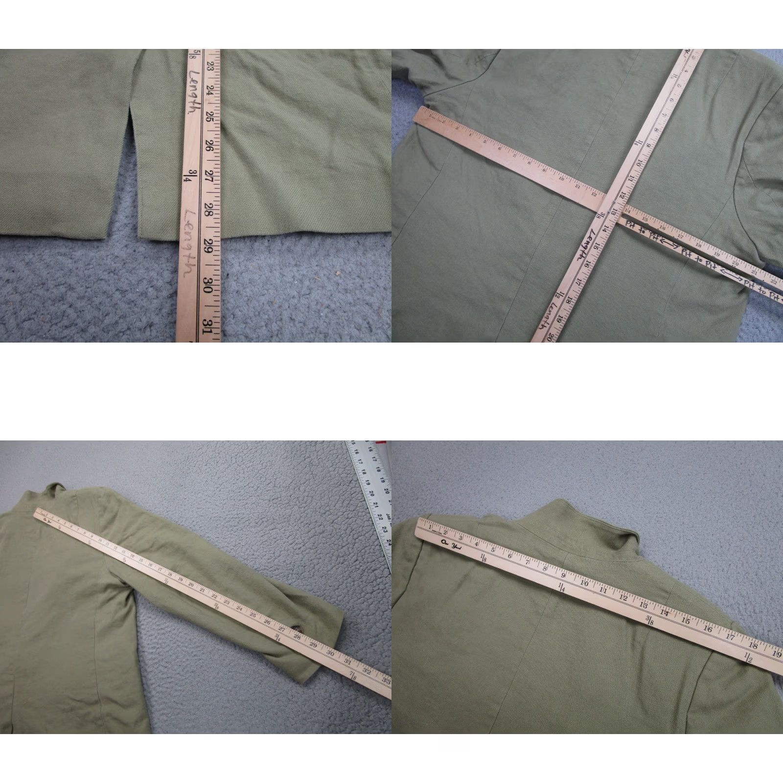 H&M H&M Blazer Mens L Linen Jacket Coast Travel Preppy Notch Lapel Slim 2 Piece Olive Green/Olive Beige Green Solid Size 42R - 9 Thumbnail