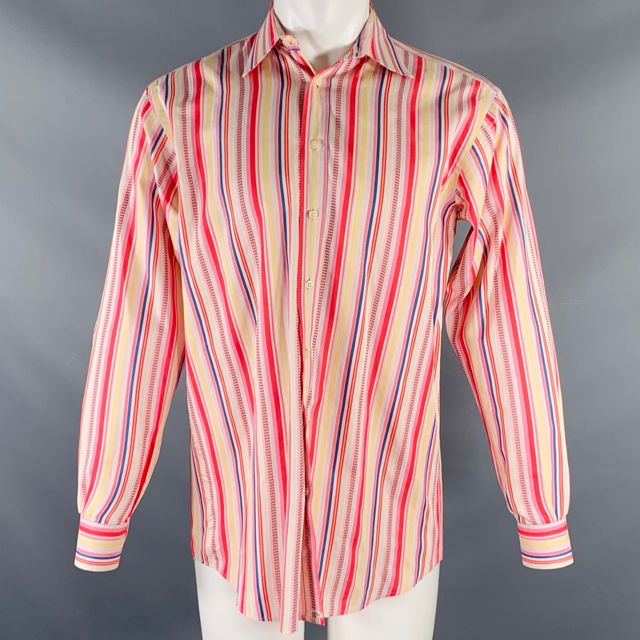 image of Etro Multi Color Stripe Cotton Button Up Long Sleeve Shirt, Men's (Size Small)