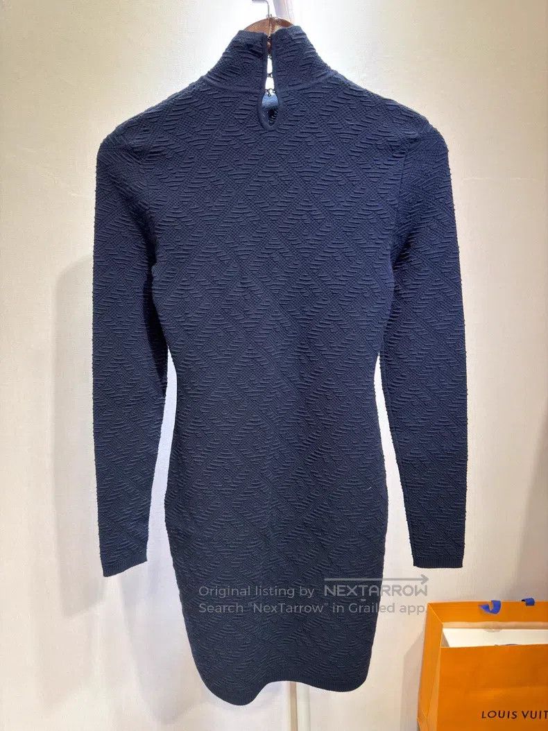 Fendi Fendi Dark Pattern Printed Monogram Navy Blue Knit Dress Size XS / US 0-2 / IT 36-38 - 2 Thumbnail