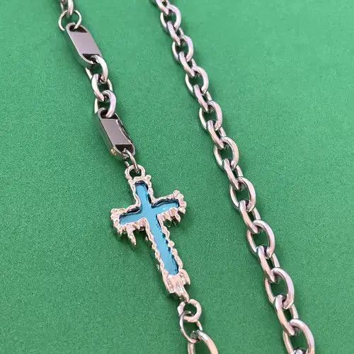 Designer × Jewelry Titanium Steel Cross Link Chain Necklace for Men Women Size ONE SIZE - 4 Thumbnail