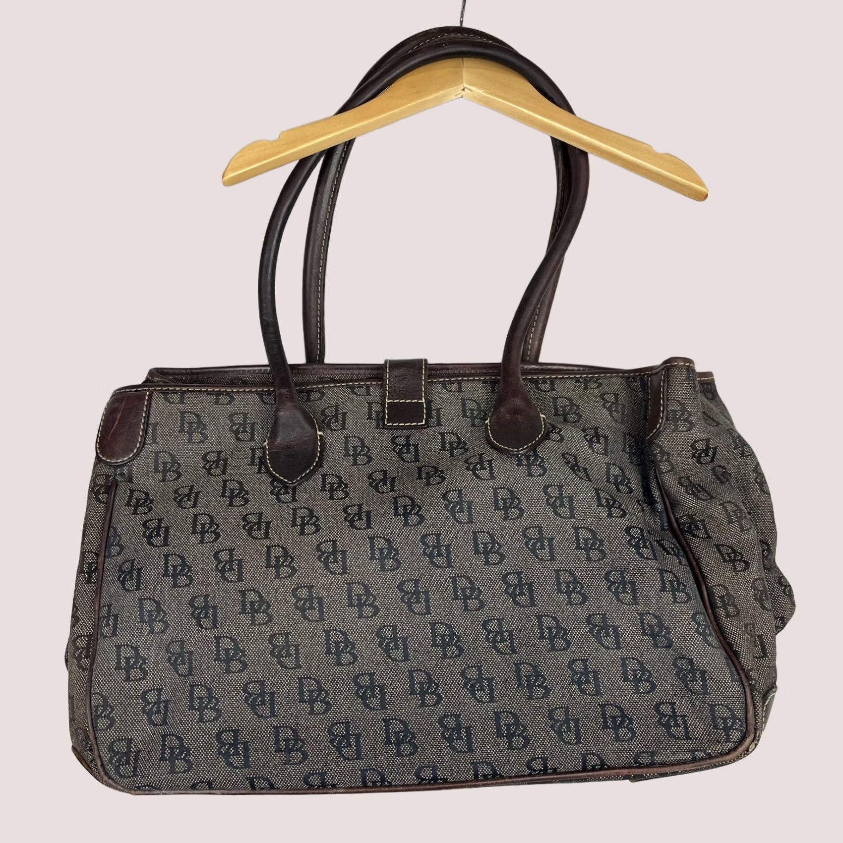 Dooney & Bourke Dooney & Bourke Tote Bag Womens Brown Logo Canvas Leather Shoulder Purse Tote Bag Monogram DB Size ONE SIZE - 1 Thumbnail