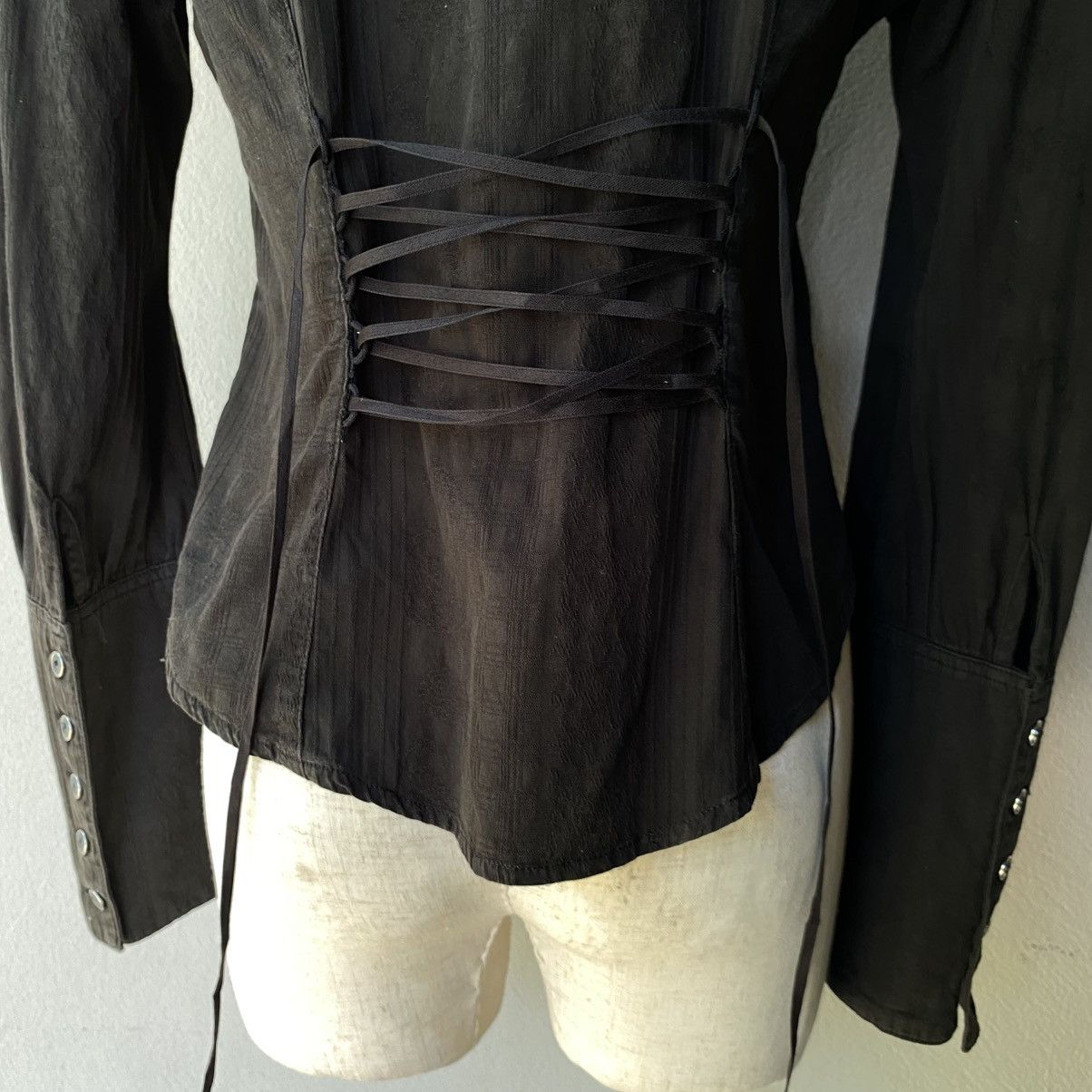 Japanese Brand PEACE NOW Y2K Punk Black Ruffled Long Sleeve Blouse Size M / US 6-8 / IT 42-44 - 7 Thumbnail