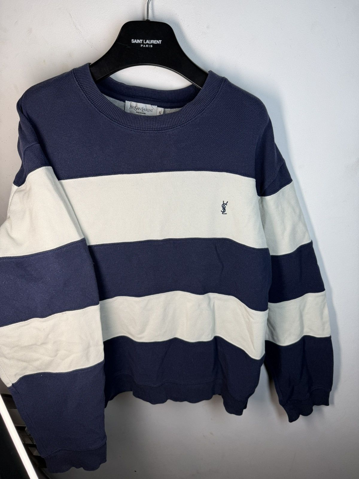 Yves Saint Laurent Pique YSL Crewneck Navy/White Striped YSL Sweatshirt Size US XL / EU 56 / 4 - 11 Thumbnail