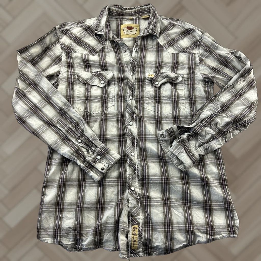 Vintage Larry Mahan Long Sleeve Plaid Pearl Snap Button Front Shirt Mens L Gray Size US L / EU 52-54 / 3 - 1 Thumbnail