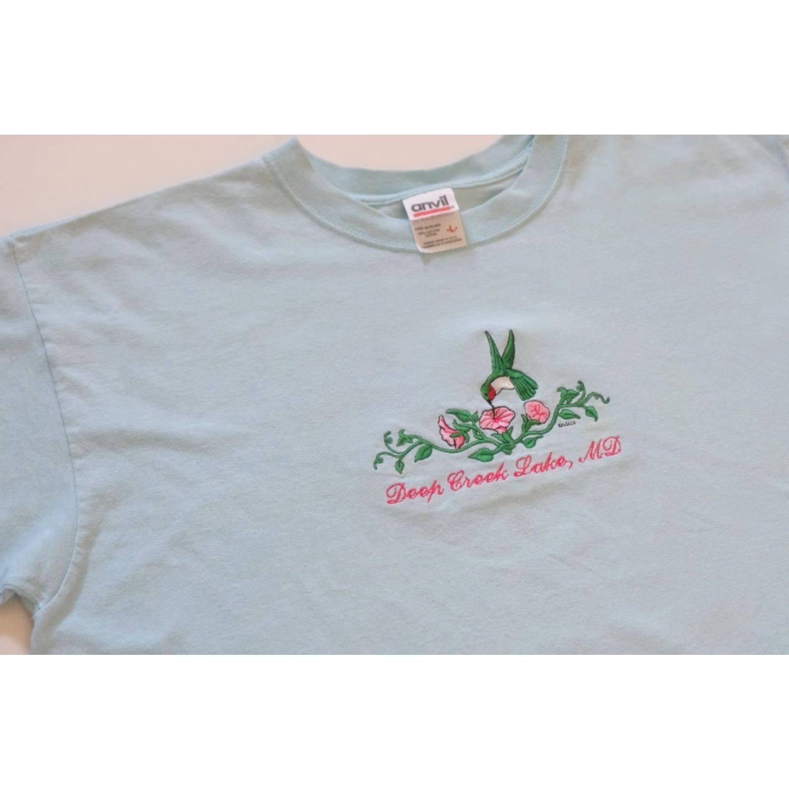 Anvil VINTAGE Anvil T-Shirt Blue 90s Outdoor Embroidered Deep Creek Lake Maryland Mens L Size US L / EU 52-54 / 3 - 4 Thumbnail