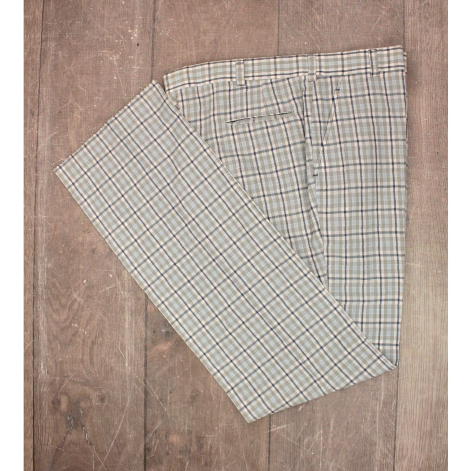 Vintage VINTAGE Men’s NOS VTG 1970s Blue & White Plaid Pants 42x40 Long Polyester Golf Slacks Size US 42 / EU 58 - 2 Thumbnail