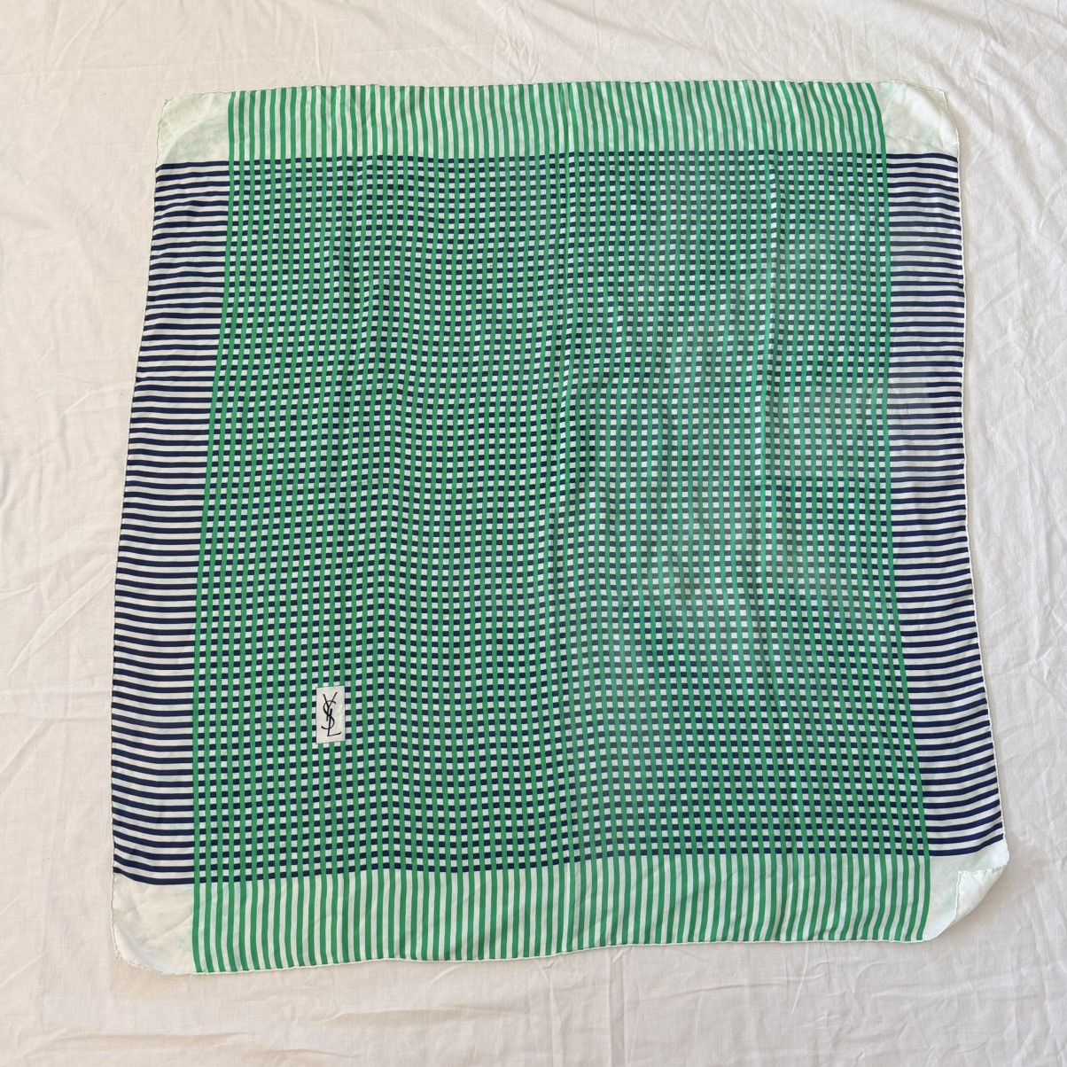 Yves Saint Laurent Vintage YSL Silk Scarf 33x33 Green Blue Check Stripe Size ONE SIZE - 3 Thumbnail