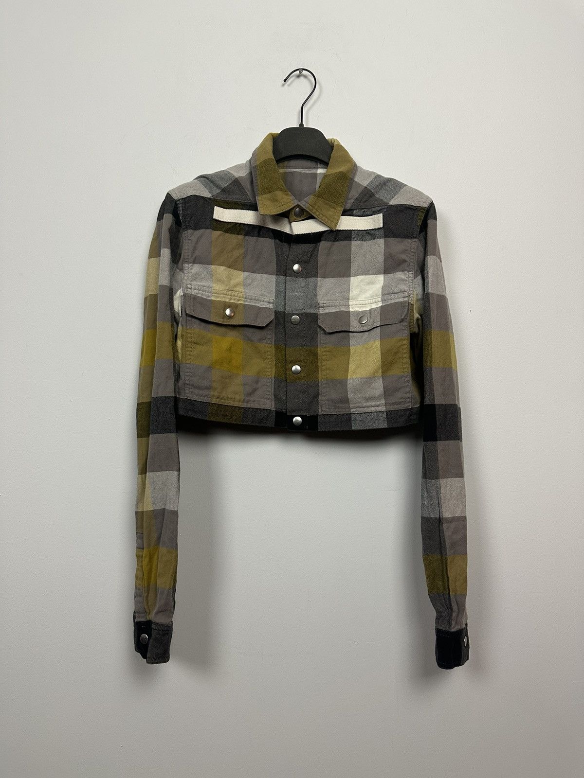 Rick Owens SS22 ‘FOGACHINE’ Dust Plaid Cropped Overshirt Size US XS / EU 42 / 0 - 2 Thumbnail