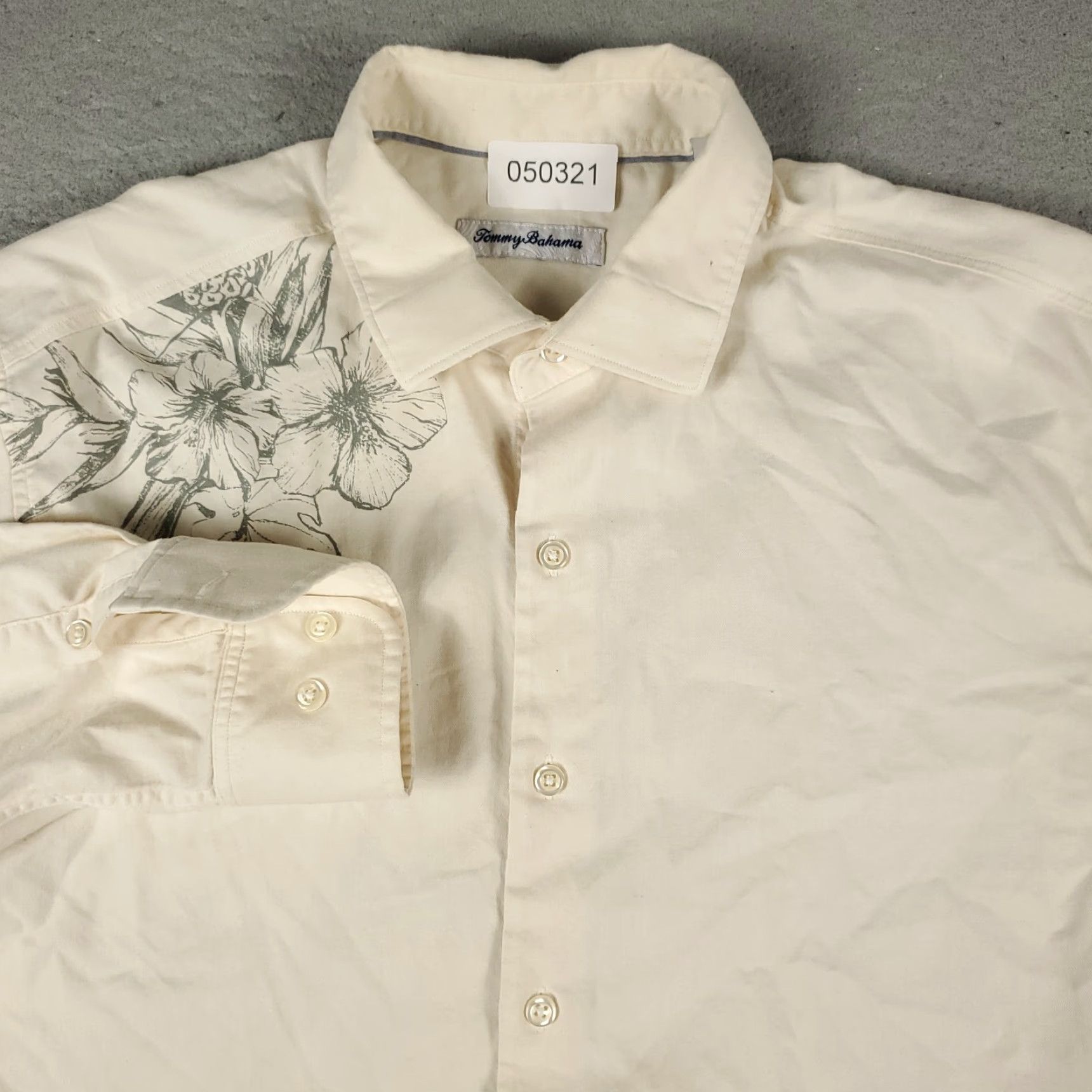 Tommy Bahama Tommy Bahama Shirt Mens Medium Ivory Cotton Button-Up Long Sleeve Size US M / EU 48-50 / 2 - 2 Thumbnail