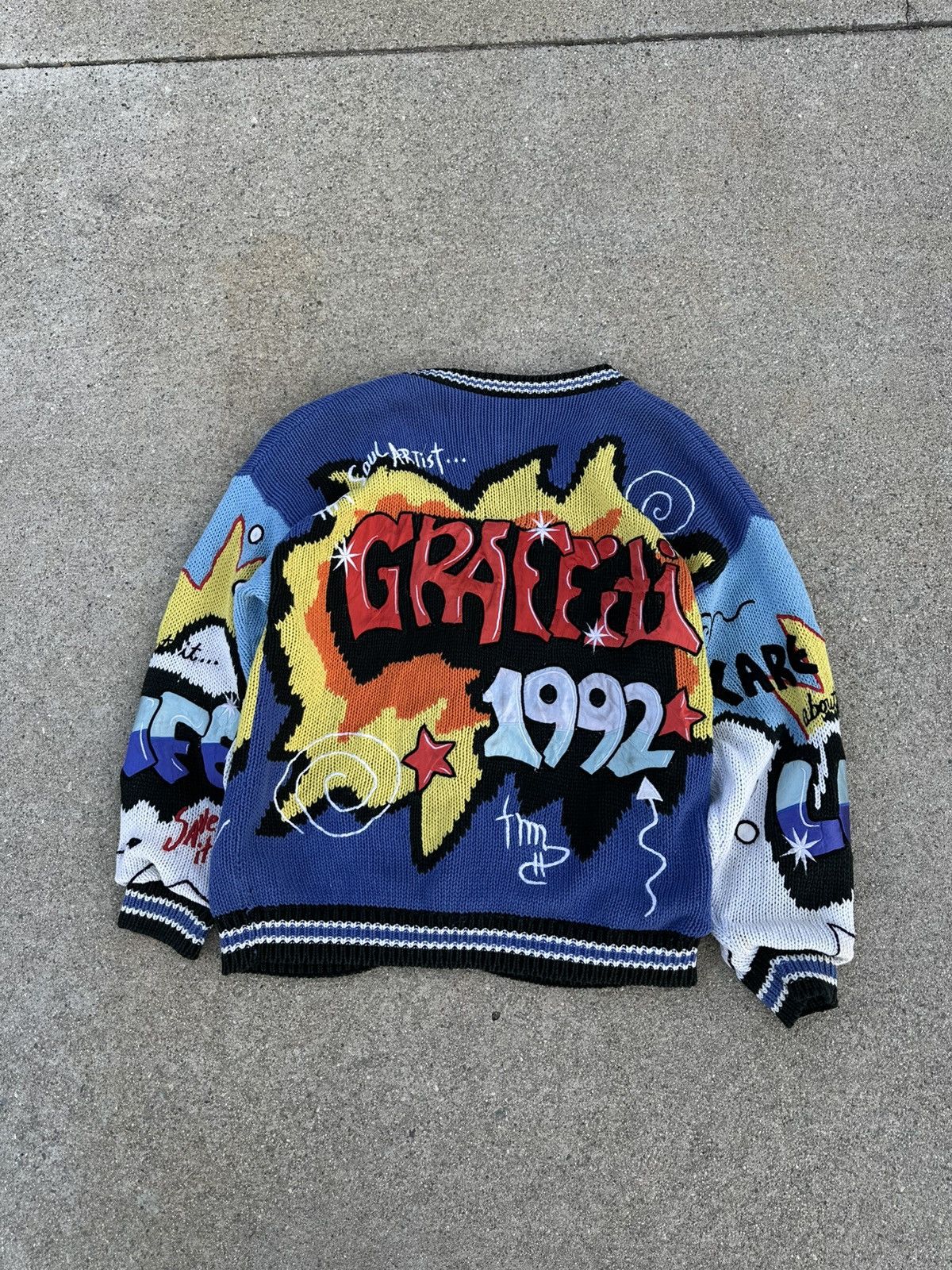 Other Vintage 1992 Absolutely No! Jeans Graffiti Knit Cardigan Size US L / EU 52-54 / 3 - 2 Thumbnail