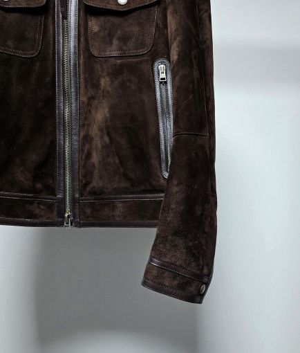 Tom Ford o1sm1stk0824 Cashmere Suede Piping Leather Jacket in Brown Size US L / EU 52-54 / 3 - 3 Thumbnail