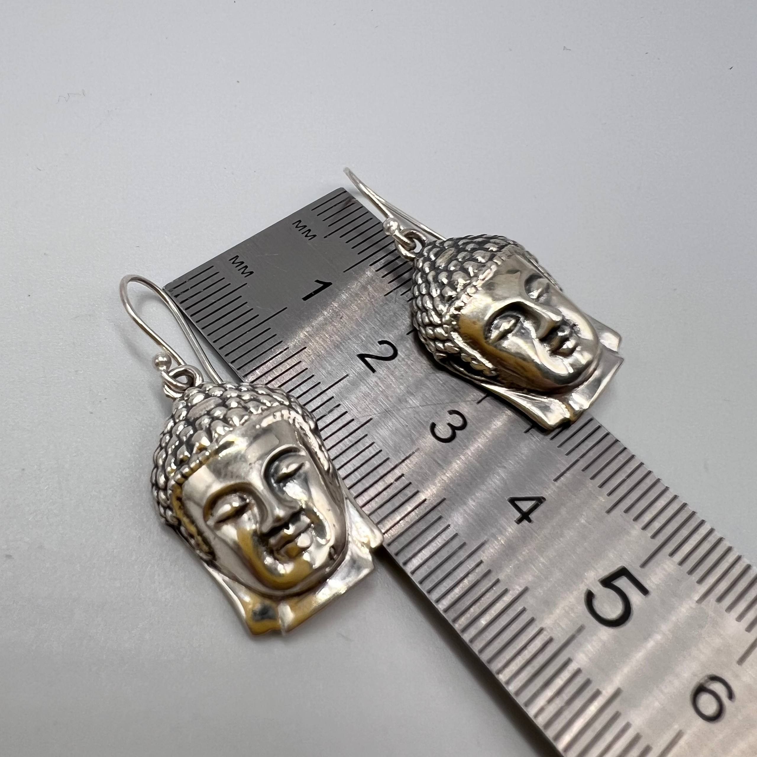 Sterling Silver Vintage Sterling Silver 925 Buddha Head Earrings Spiritual Size ONE SIZE - 7 Thumbnail